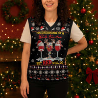 Wine Red Christmas Christmas Knitted V-Neck Vest Xmas Holiday Patterns - Wonder Print Shop