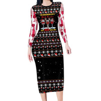 Wine Red Christmas Christmas Christmas Long Sleeve Bodycon Dress Xmas Holiday Patterns - Wonder Print Shop