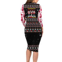 Wine Red Christmas Christmas Christmas Long Sleeve Bodycon Dress Xmas Holiday Patterns - Wonder Print Shop