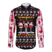 Wine Red Christmas Christmas Christmas Long Sleeve Button Shirt Xmas Holiday Patterns - Wonder Print Shop
