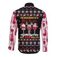 Wine Red Christmas Christmas Christmas Long Sleeve Button Shirt Xmas Holiday Patterns - Wonder Print Shop