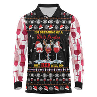 Wine Red Christmas Christmas Christmas Long Sleeve Polo Shirt Xmas Holiday Patterns - Wonder Print Shop