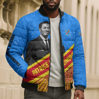 Patrice Lumumba Bomber Puffer Jacket with Congolese Flag Colors and African History Quote - Wonder Print Shop