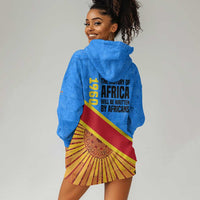 Patrice Lumumba Hoodie Dress with Congolese Flag Colors and African History Quote - Wonder Print Shop