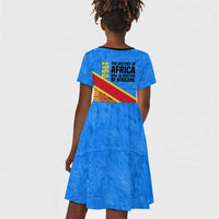 Patrice Lumumba Kid Short Sleeve Dress with Congolese Flag Colors and African History Quote - Wonder Print Shop