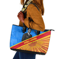 Patrice Lumumba Leather Tote Bag with Congolese Flag Colors and African History Quote - Wonder Print Shop