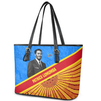 Patrice Lumumba Leather Tote Bag with Congolese Flag Colors and African History Quote - Wonder Print Shop