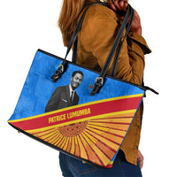 Patrice Lumumba Leather Tote Bag with Congolese Flag Colors and African History Quote - Wonder Print Shop