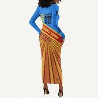 Patrice Lumumba Long Sleeve Bodycon Dress with Congolese Flag Colors and African History Quote - Wonder Print Shop