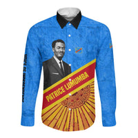 Patrice Lumumba Long Sleeve Button Shirt with Congolese Flag Colors and African History Quote - Wonder Print Shop
