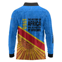 Patrice Lumumba Long Sleeve Polo Shirt with Congolese Flag Colors and African History Quote - Wonder Print Shop