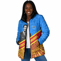 Patrice Lumumba Padded Jacket with Congolese Flag Colors and African History Quote - Wonder Print Shop