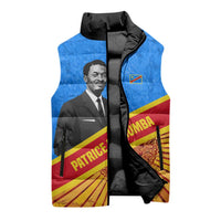 Patrice Lumumba Sleeveless Puffer Jacket with Congolese Flag Colors and African History Quote - Wonder Print Shop