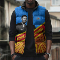 Patrice Lumumba Sleeveless Puffer Jacket with Congolese Flag Colors and African History Quote - Wonder Print Shop