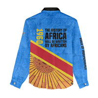 Patrice Lumumba Women Casual Shirt with Congolese Flag Colors and African History Quote - Wonder Print Shop
