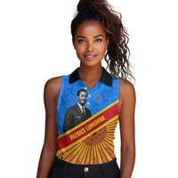 Patrice Lumumba Women Sleeveless Polo Shirt with Congolese Flag Colors and African History Quote - Wonder Print Shop