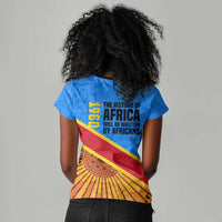 Patrice Lumumba Women V-Neck T-Shirt with Congolese Flag Colors and African History Quote - Wonder Print Shop