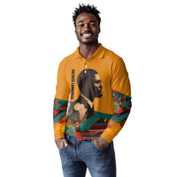 Patrice Lumumba Long Sleeve Polo Shirt with Profile Portrait and Bold Africa Will Rise Statement - Wonder Print Shop