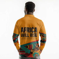 Patrice Lumumba Long Sleeve Polo Shirt with Profile Portrait and Bold Africa Will Rise Statement - Wonder Print Shop