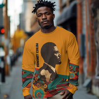 Patrice Lumumba Long Sleeve Shirt with Profile Portrait and Bold Africa Will Rise Statement - Wonder Print Shop