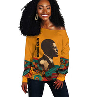 Patrice Lumumba Off Shoulder Sweater with Profile Portrait and Bold Africa Will Rise Statement - Wonder Print Shop