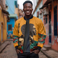 Patrice Lumumba Sleeve Zip Bomber Jacket with Profile Portrait and Bold Africa Will Rise Statement - Wonder Print Shop