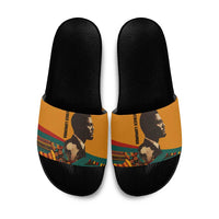 Patrice Lumumba Slide Sandals with Profile Portrait and Bold Africa Will Rise Statement - Wonder Print Shop