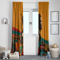 Patrice Lumumba Window Curtain with Profile Portrait and Bold Africa Will Rise Statement - Wonder Print Shop