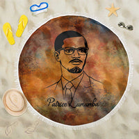Patrice Lumumba Beach Blanket with Line Art Portrait and Truth Cannot Be Killed Inspirational Quote - Wonder Print Shop