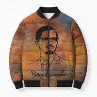 Patrice Lumumba Bomber Puffer Jacket with Line Art Portrait and Truth Cannot Be Killed Inspirational Quote - Wonder Print Shop