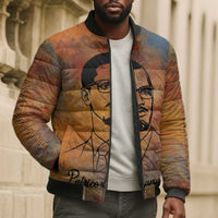 Patrice Lumumba Bomber Puffer Jacket with Line Art Portrait and Truth Cannot Be Killed Inspirational Quote - Wonder Print Shop
