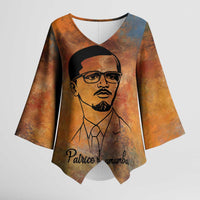 Patrice Lumumba Kimono Sleeve Blouse with Line Art Portrait and Truth Cannot Be Killed Inspirational Quote - Wonder Print Shop
