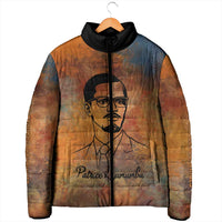 Patrice Lumumba Padded Jacket with Line Art Portrait and Truth Cannot Be Killed Inspirational Quote - Wonder Print Shop