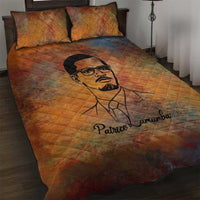 Patrice Lumumba Quilt Bed Set with Line Art Portrait and Truth Cannot Be Killed Inspirational Quote - Wonder Print Shop