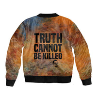 Patrice Lumumba Sleeve Zip Bomber Jacket with Line Art Portrait and Truth Cannot Be Killed Inspirational Quote - Wonder Print Shop
