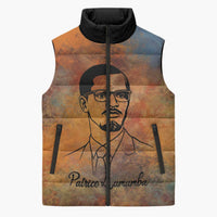 Patrice Lumumba Sleeveless Puffer Jacket with Line Art Portrait and Truth Cannot Be Killed Inspirational Quote - Wonder Print Shop