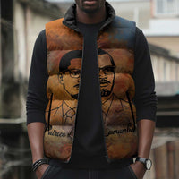 Patrice Lumumba Sleeveless Puffer Jacket with Line Art Portrait and Truth Cannot Be Killed Inspirational Quote - Wonder Print Shop
