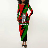 Jomo Kenyatta Long Sleeve Bodycon Dress Patriotic Colors Design and Father of the Kenyan Nation Tribute - Wonder Print Shop