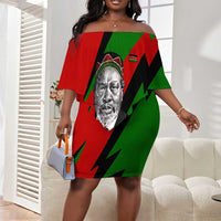 Jomo Kenyatta Off Shoulder Short Dress Patriotic Colors Design and Father of the Kenyan Nation Tribute - Wonder Print Shop