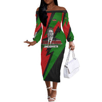 Jomo Kenyatta Off The Shoulder Long Sleeve Dress Patriotic Colors Design and Father of the Kenyan Nation Tribute - Wonder Print Shop