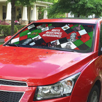 Jomo Kenyatta Auto Sun Shade with Roots Resistance Renaissance and Kenyan Patchwork Pattern Tribute - Wonder Print Shop