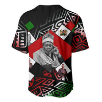 Jomo Kenyatta Baseball Jersey with Roots Resistance Renaissance and Kenyan Patchwork Pattern Tribute - Wonder Print Shop