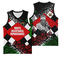 Jomo Kenyatta Basketball Jersey with Roots Resistance Renaissance and Kenyan Patchwork Pattern Tribute - Wonder Print Shop