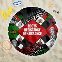 Jomo Kenyatta Beach Blanket with Roots Resistance Renaissance and Kenyan Patchwork Pattern Tribute - Wonder Print Shop