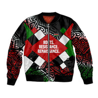 Jomo Kenyatta Bomber Jacket with Roots Resistance Renaissance and Kenyan Patchwork Pattern Tribute - Wonder Print Shop