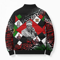 Jomo Kenyatta Bomber Puffer Jacket with Roots Resistance Renaissance and Kenyan Patchwork Pattern Tribute - Wonder Print Shop