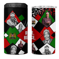 Jomo Kenyatta 4 in 1 Can Cooler Tumbler with Roots Resistance Renaissance and Kenyan Patchwork Pattern Tribute - Wonder Print Shop