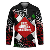 Jomo Kenyatta Hockey Jersey with Roots Resistance Renaissance and Kenyan Patchwork Pattern Tribute - Wonder Print Shop