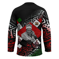 Jomo Kenyatta Hockey Jersey with Roots Resistance Renaissance and Kenyan Patchwork Pattern Tribute - Wonder Print Shop