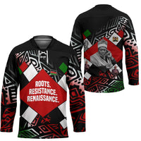 Jomo Kenyatta Hockey Jersey with Roots Resistance Renaissance and Kenyan Patchwork Pattern Tribute - Wonder Print Shop